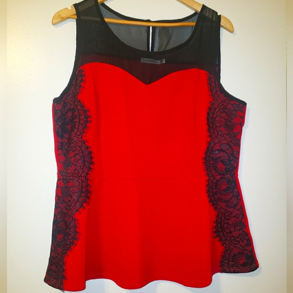Dressy Red Peplum Top With Lace Trim - Picture 2 of 4